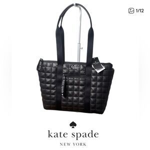kate spade Extra Large Camden Black Quilted Nylon Tote with Front Zip Pocket